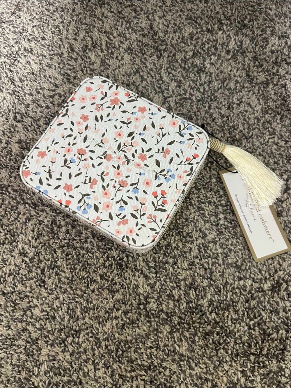 Floral Zip Jewelry Case with Tassel - White, Pink, Blue
